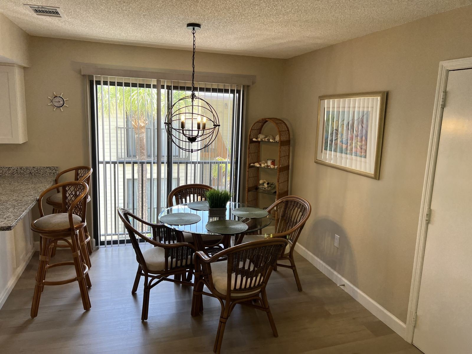 Dining area with chandelier